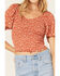 Beyond The Radar Women's Floral Print Smocked Top, Rust Copper, hi-res