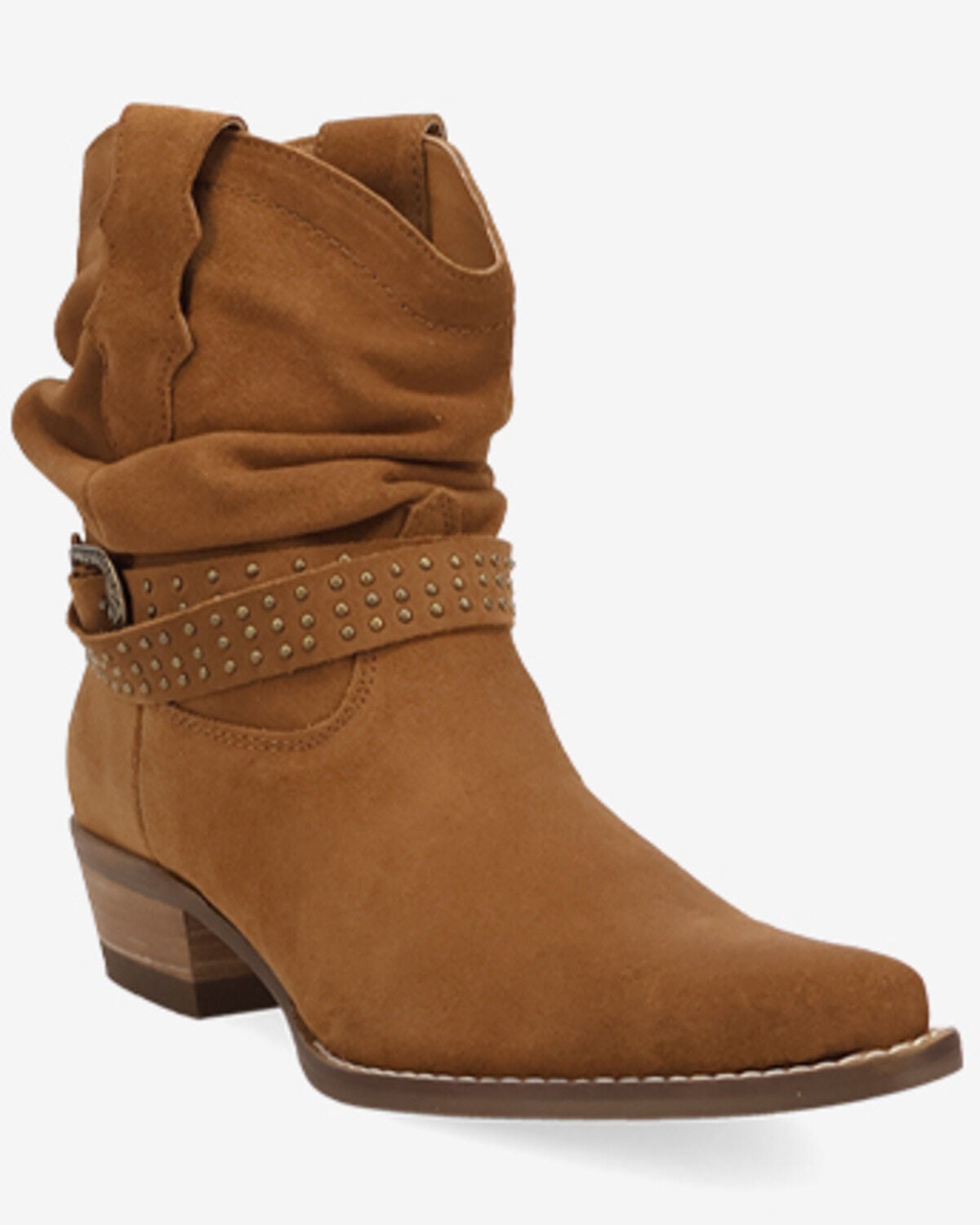 Image #1 - Dingo Women's Scrunchy Suede Booties - Snip Toe, Brown, hi-res
