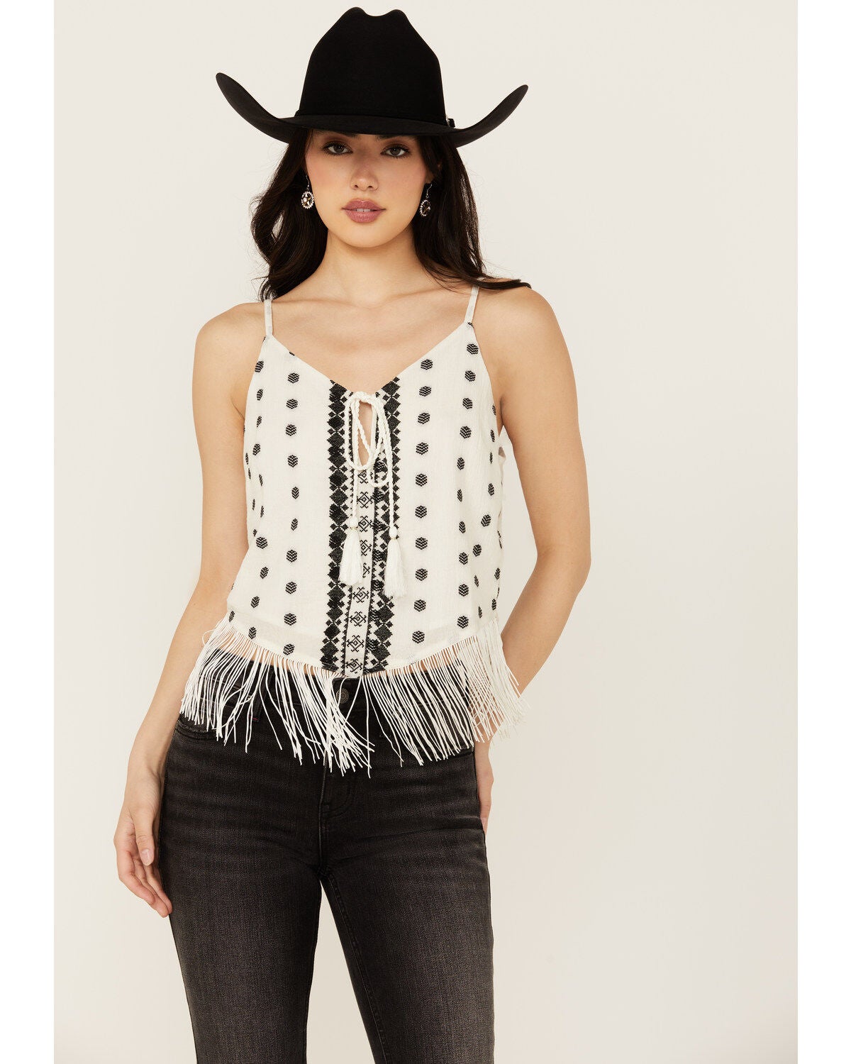 Idyllwind Women's Sunnett Embroidered Fringe Hanky Hem Tank, Ivory, hi-res