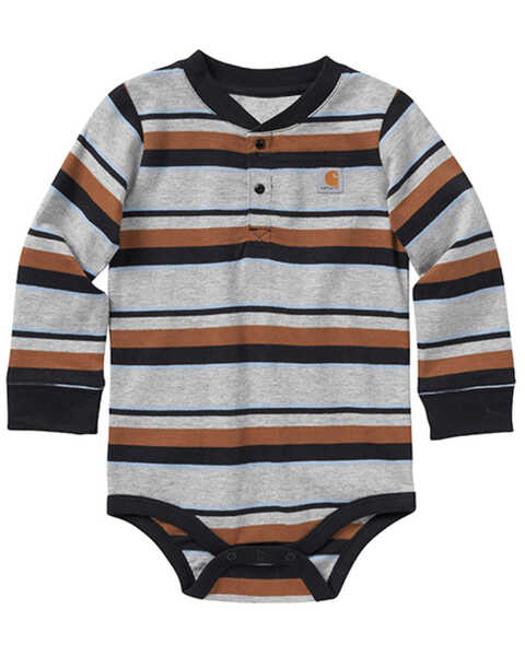 Carhartt Infant-Boys' Stripe Print Long Sleeve Henley Onesie, Brown, hi-res