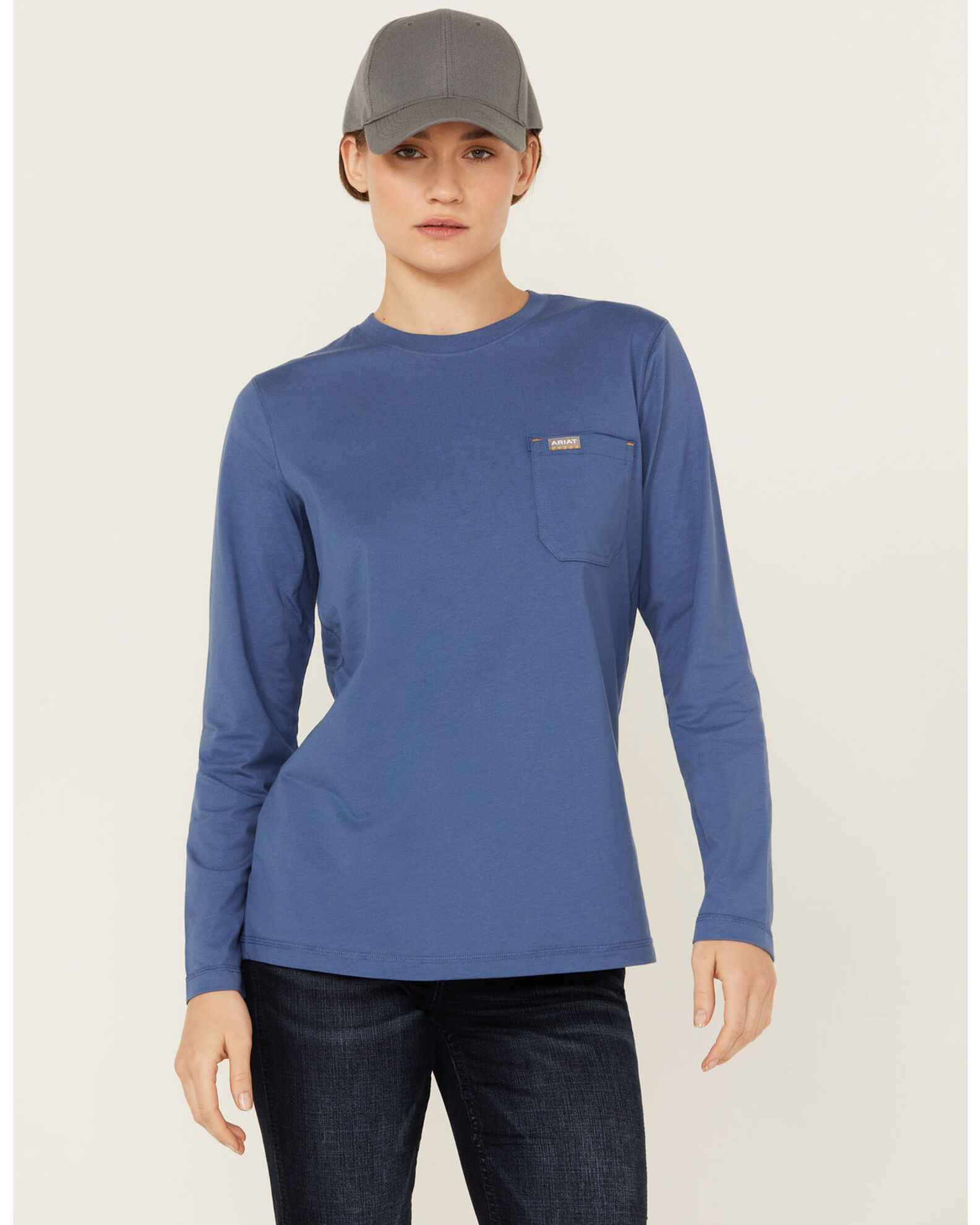 Image #2 - Ariat Women's Rebar Workman Reflective Flag Long Sleeve Tee, Navy, hi-res