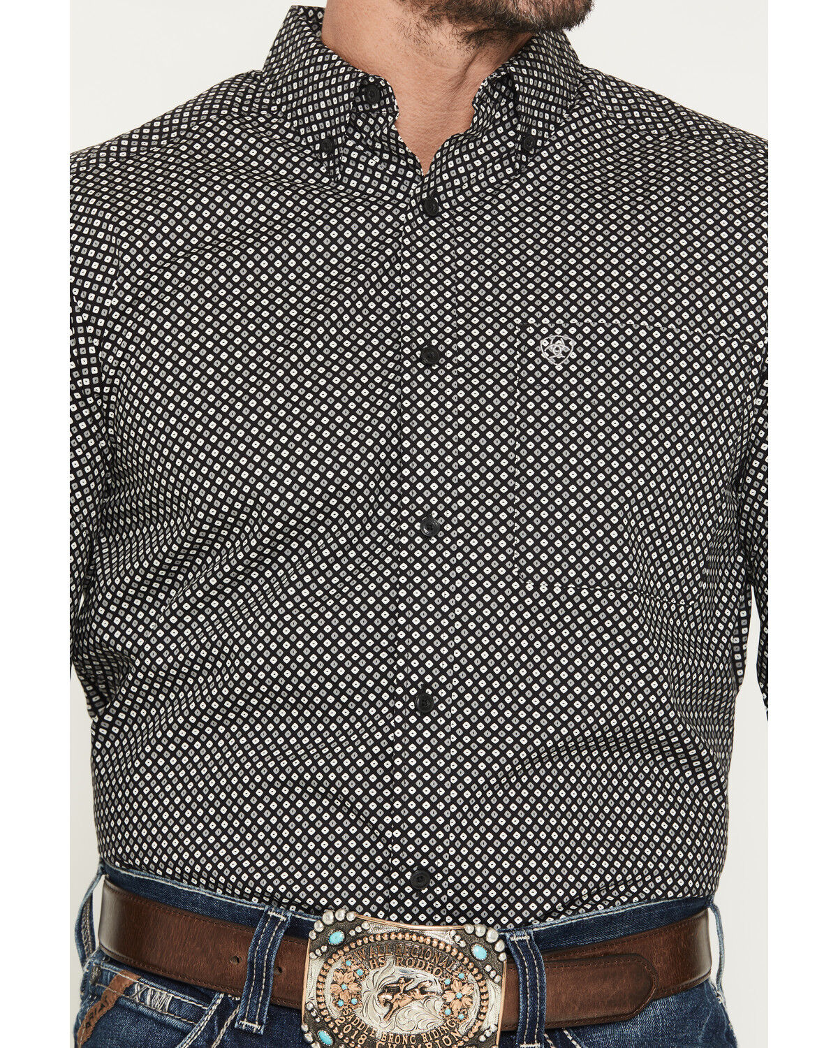Image #3 - Ariat Men's Troy Geo Print Fitted Long Sleeve Button-Down Western Shirt, Black, hi-res