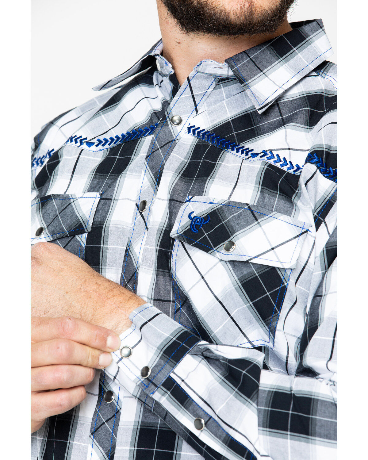 Image #4 - Cowboy Hardware Men's Block Plaid Print Long Sleeve Snap Western Shirt, , hi-res