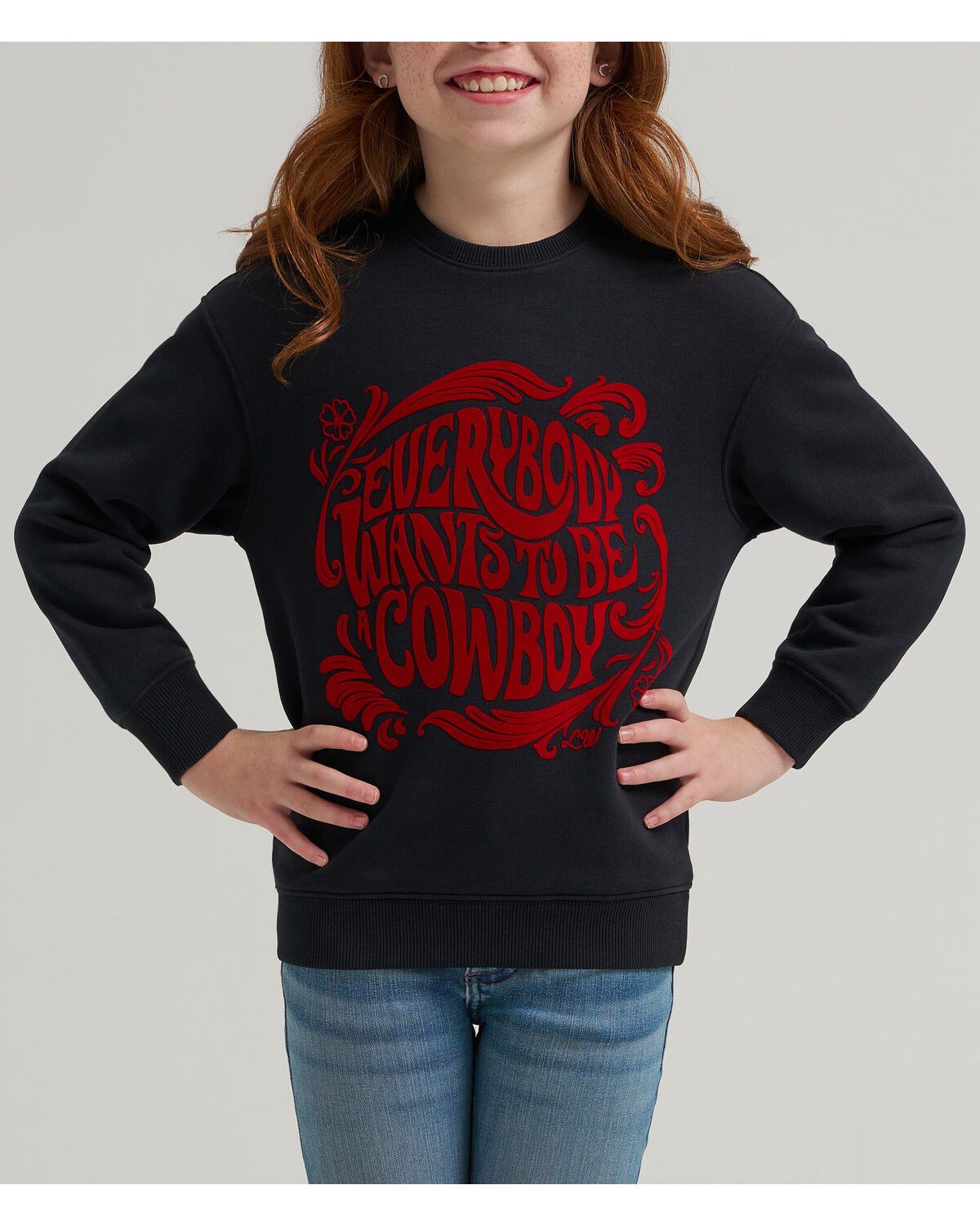 Image #1 - Wrangler X Lainey Wilson Women's Cowboy Crew Neck Pullover Sweatshirt, Black, hi-res