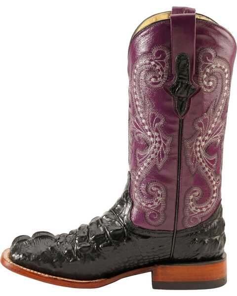 Image #3 - Ferrini Women's Hornback Caiman Print Western Boots - Broad Square Toe, Black, hi-res