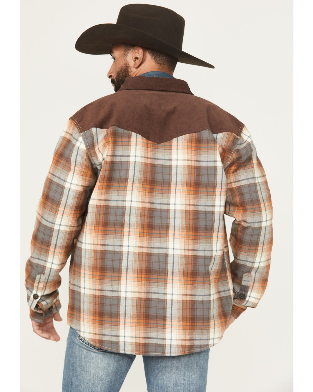 Image #4 - Cody James Men's Plaid Print Flannel Sherpa Lined Shirt Jacket, Dark Brown, hi-res