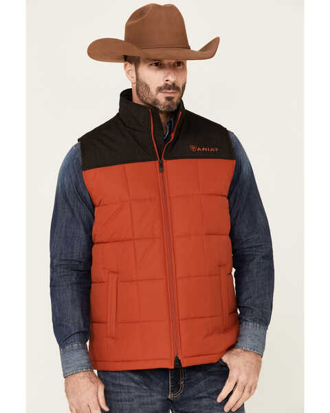 Ariat Men's Orange Color Block CC Crius Zip-Front Vest , Orange, hi-res