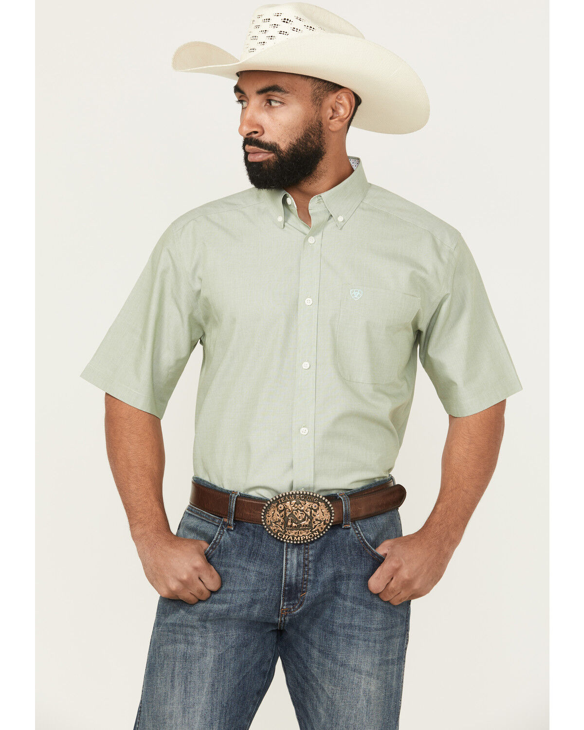Ariat Men´s Wrinkle Free Solid Short Sleeve Button-Down Western Shirt -Big teamlce.in