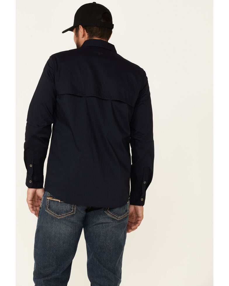Wrangler Riggs Men's Solid Navy Vented Long Sleeve Button-Down Work