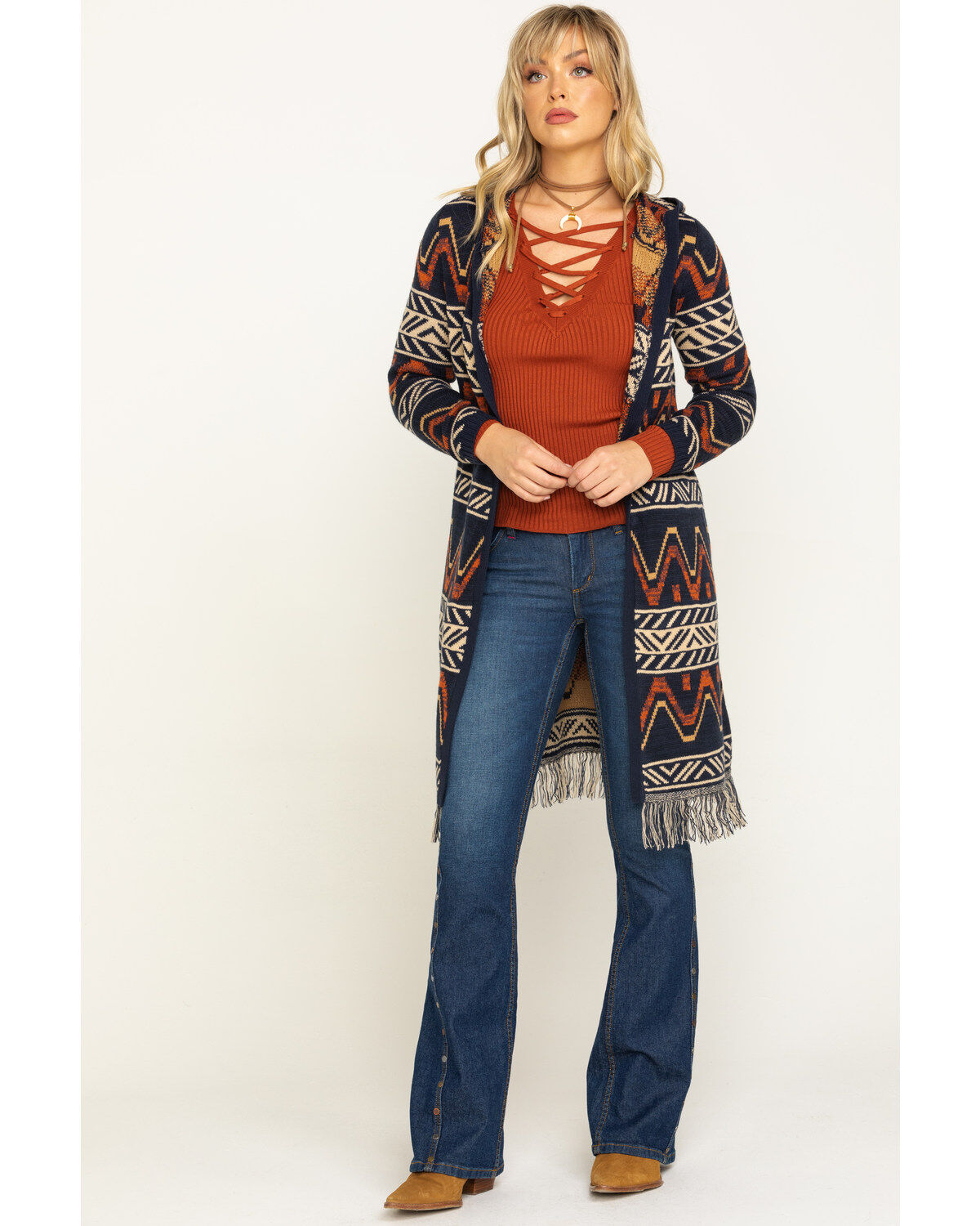 rust aztec cardigan