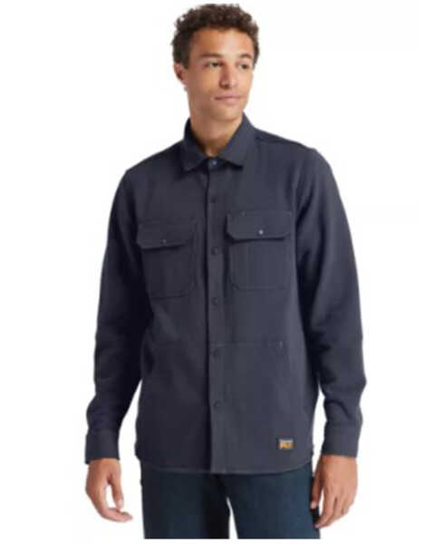 Timberland Men's Solid Indigo Mill River Long Sleeve Button Down Fleece Work Shirt Jacket , Indigo, hi-res