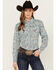 Image #1 - Cowgirl Hardware Floral Print Long Sleeve Snap Western Shirt, Turquoise, hi-res