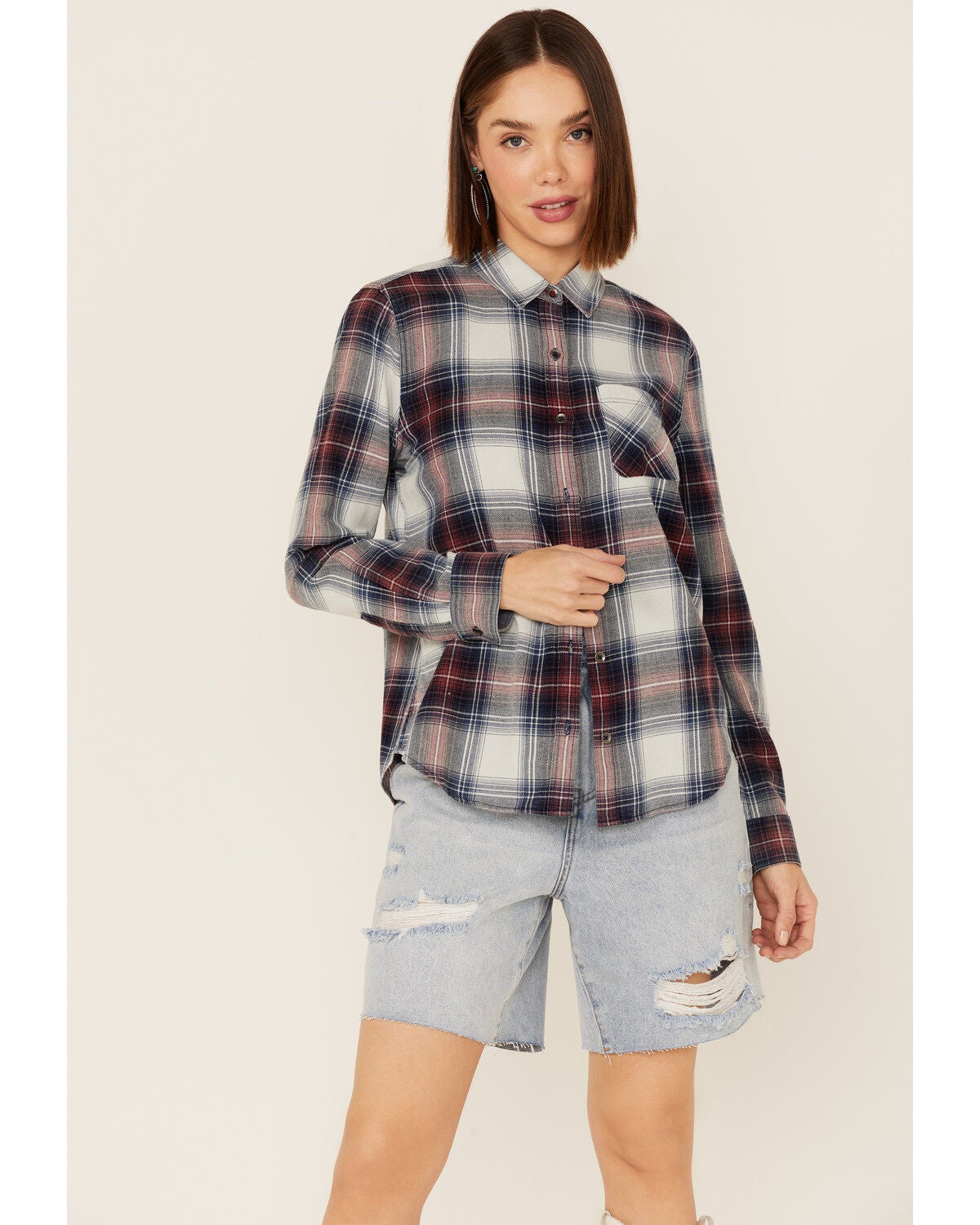 Flag & Anthem Women's Long Sleeve Pocket Button Shirt, Blue/white, hi-res