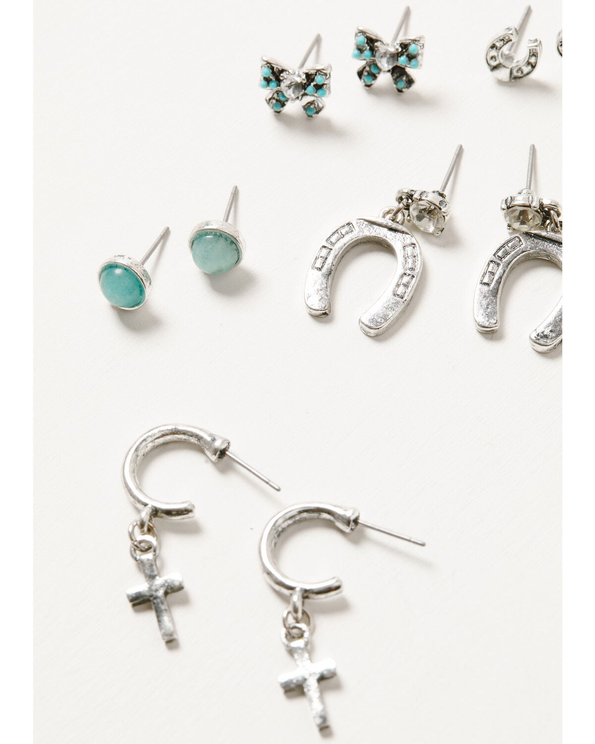 Image #2 - Shyanne Women's Cross, Bow, and Horseshoe Earring Set - 16 Piece, Silver, hi-res