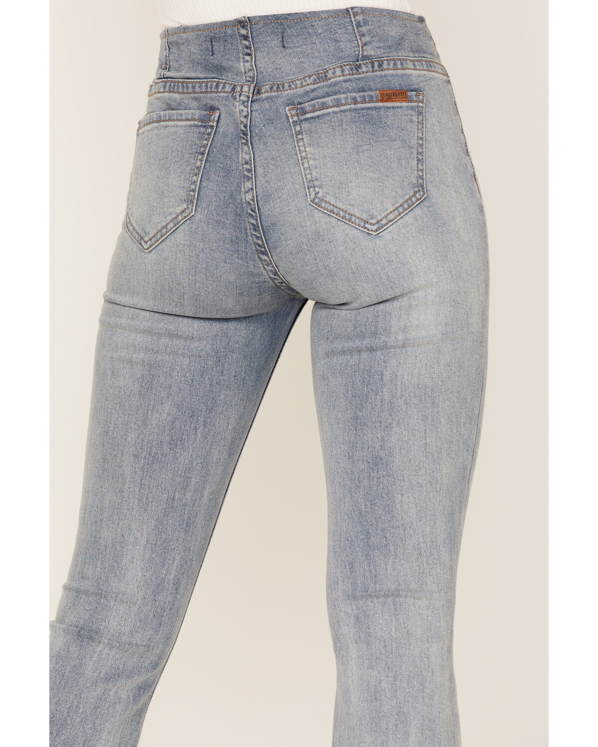 Image #4 - Rock & Roll Denim Women's Light Wash High Rise Flare Jeans, Light Wash, hi-res