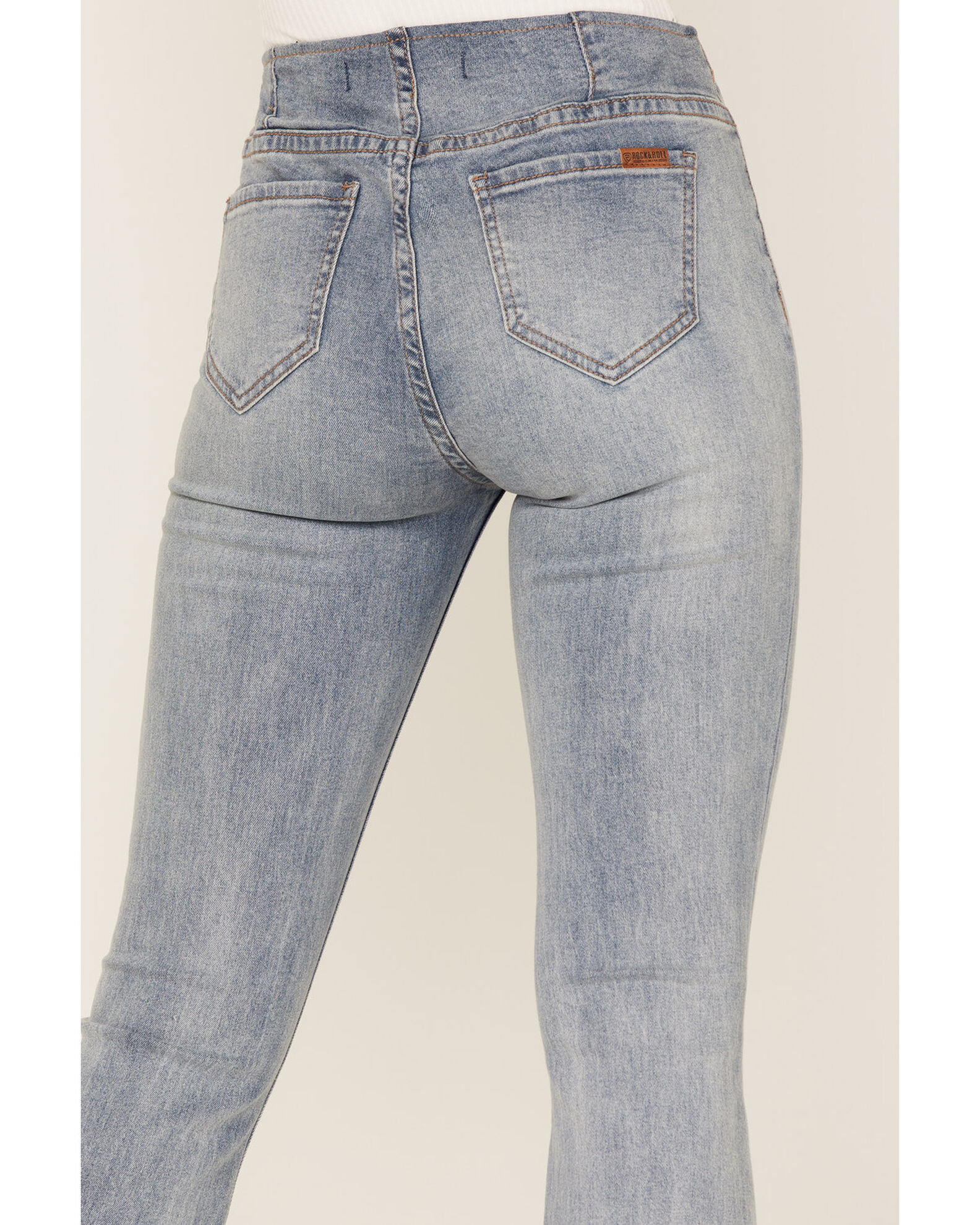 Image #4 - Rock & Roll Denim Women's Light Wash High Rise Flare Jeans, Light Wash, hi-res