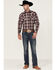 Rodeo Clothing Men's Plaid Long Sleeve Snap Western Shirt , Burgundy, hi-res