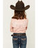 Image #4 - Shyanne Girls' Solid Rhinestone Fringe Long Sleeve Pearl Snap Stretch Western Shirt, Light Pink, hi-res