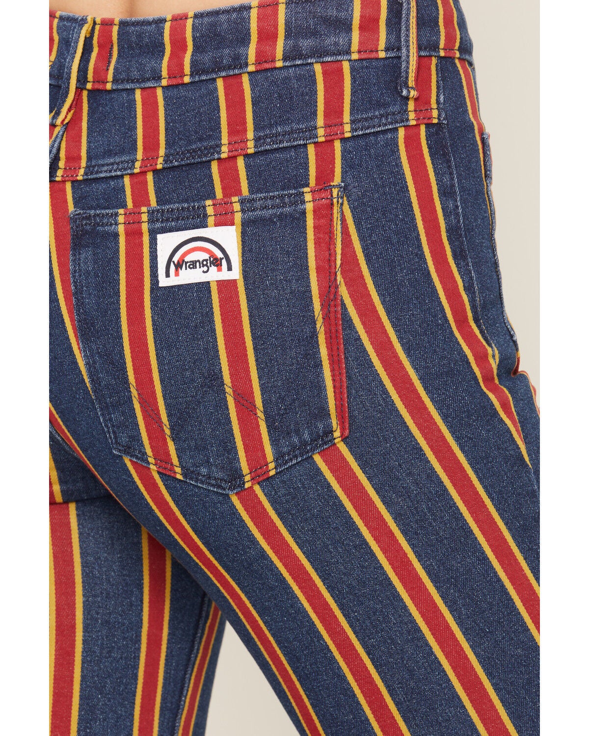 Image #4 - Wrangler Women's Off To The Races Mid Rise Stripe Rainbow Flare Stretch Denim Jeans, Multi, hi-res