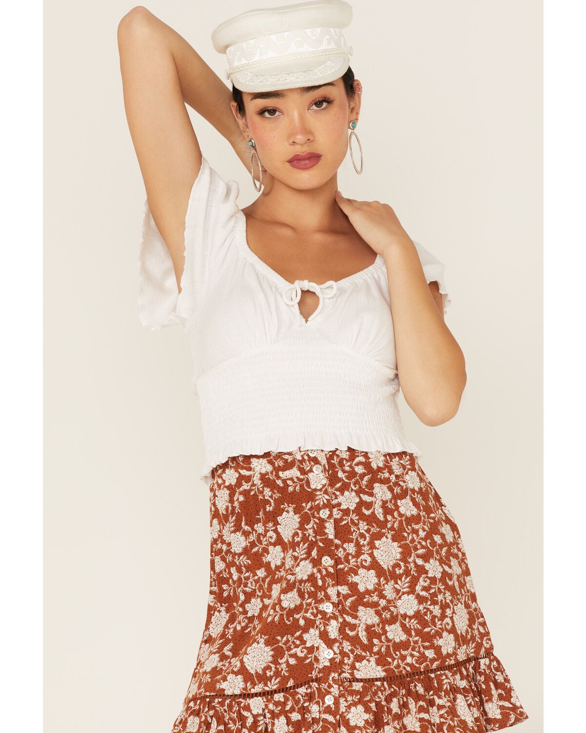 Patrons of Peace Women's Hyland Knit Crop Top, White, hi-res