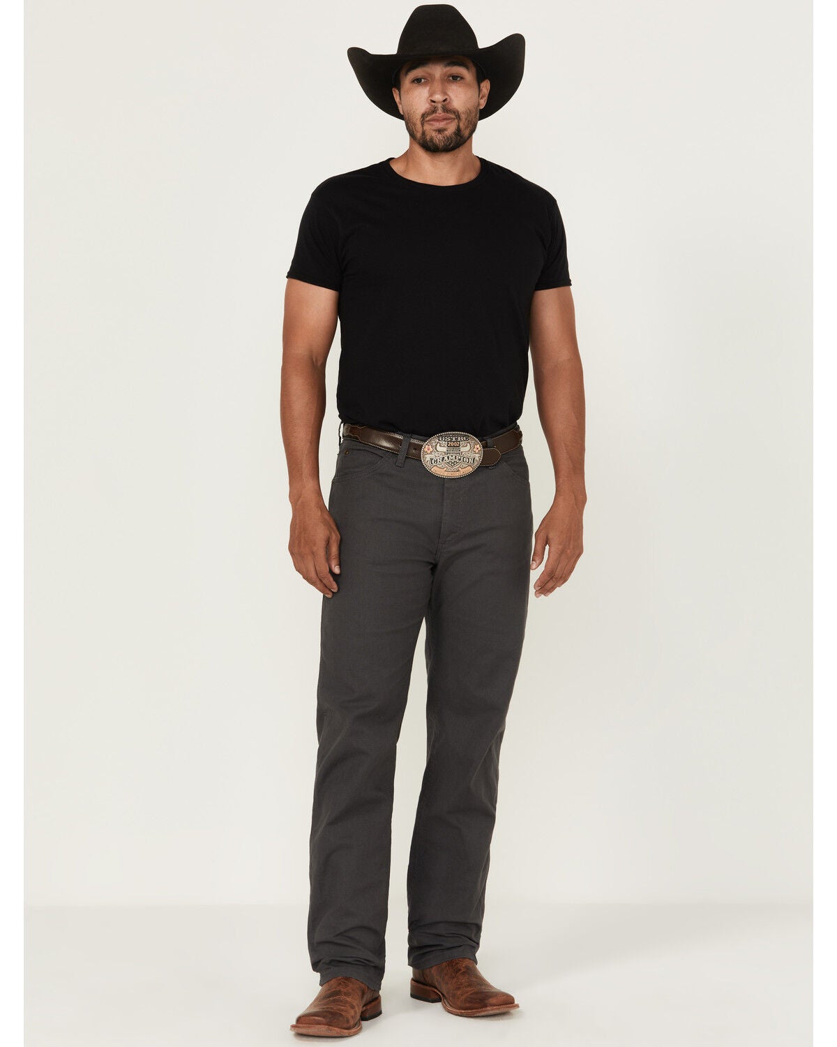 Wrangler Men's Tough Comfort Regular Fit Stretch Canvas Pants, Dark Grey, hi-res