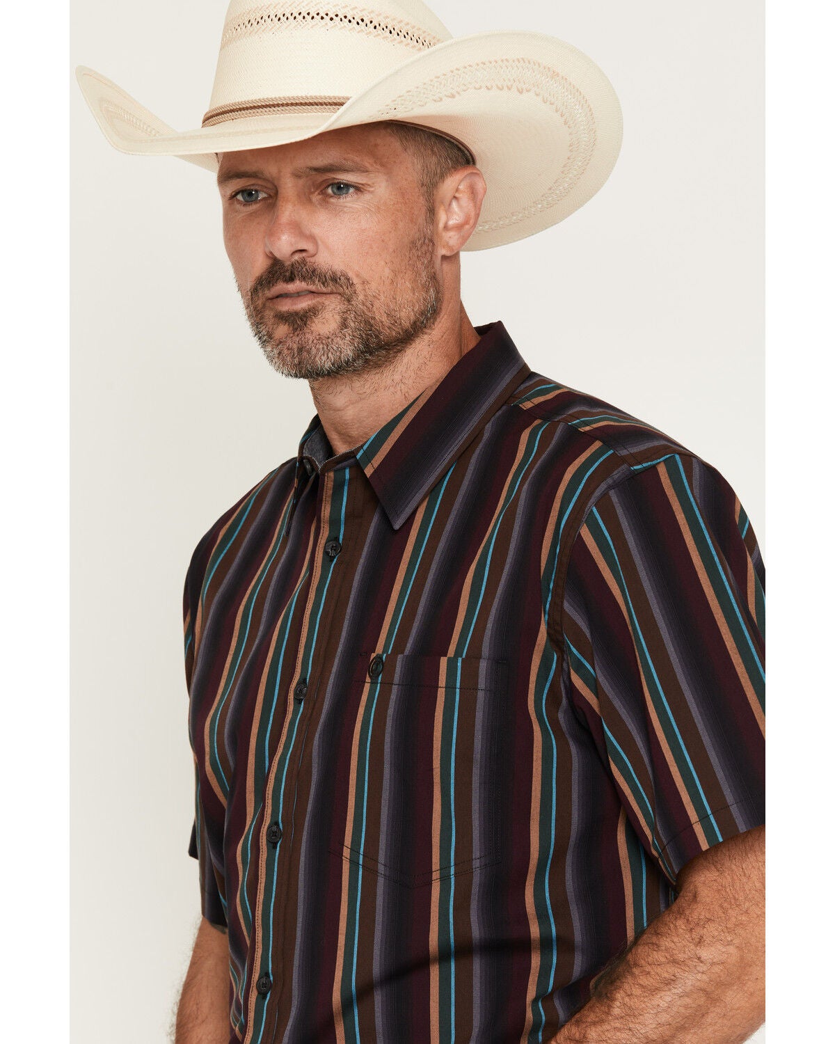 Image #2 - Cody James Men's Striper Striped Short Sleeve Button-Down Stretch Western Shirt, Multi, hi-res