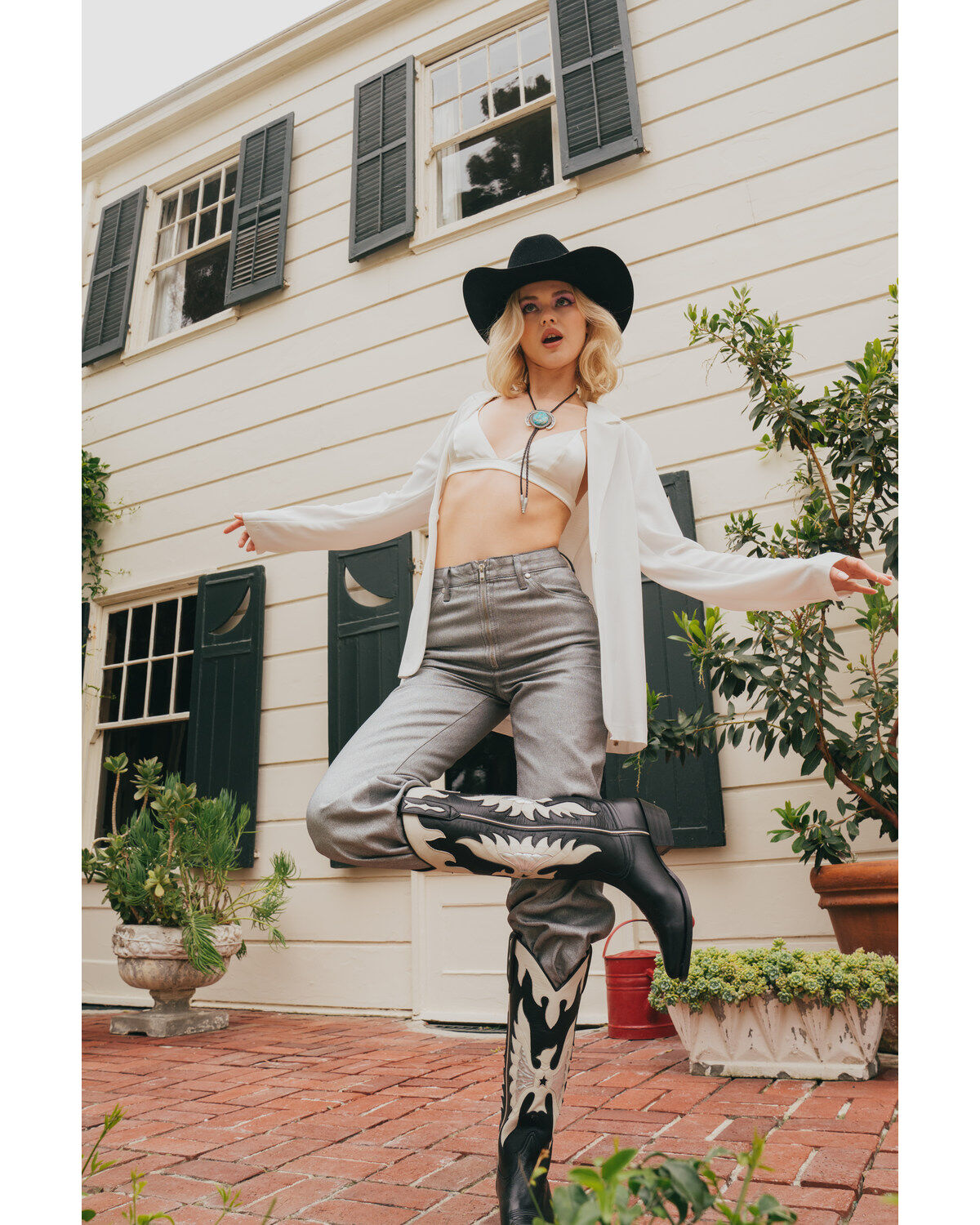 Image #1 - Wrangler X Fender Women's Metallic Wanderer Flare Jeans, Silver, hi-res