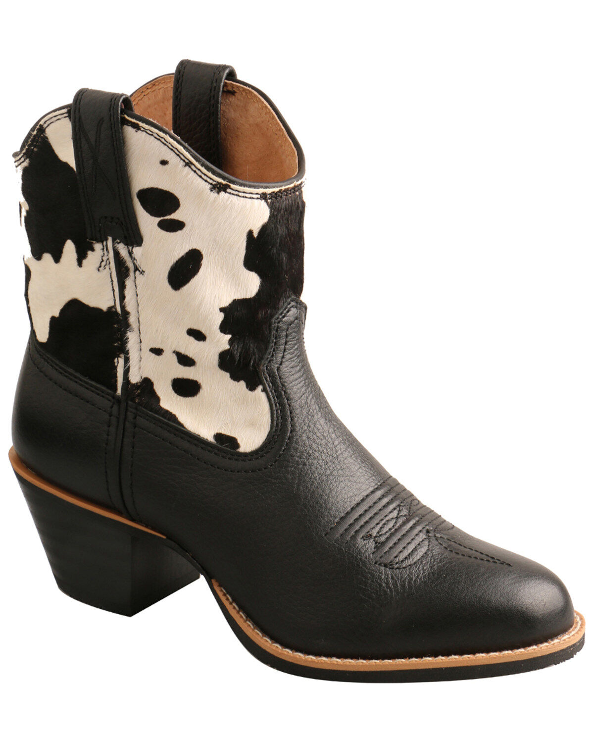 black and white cowhide boots