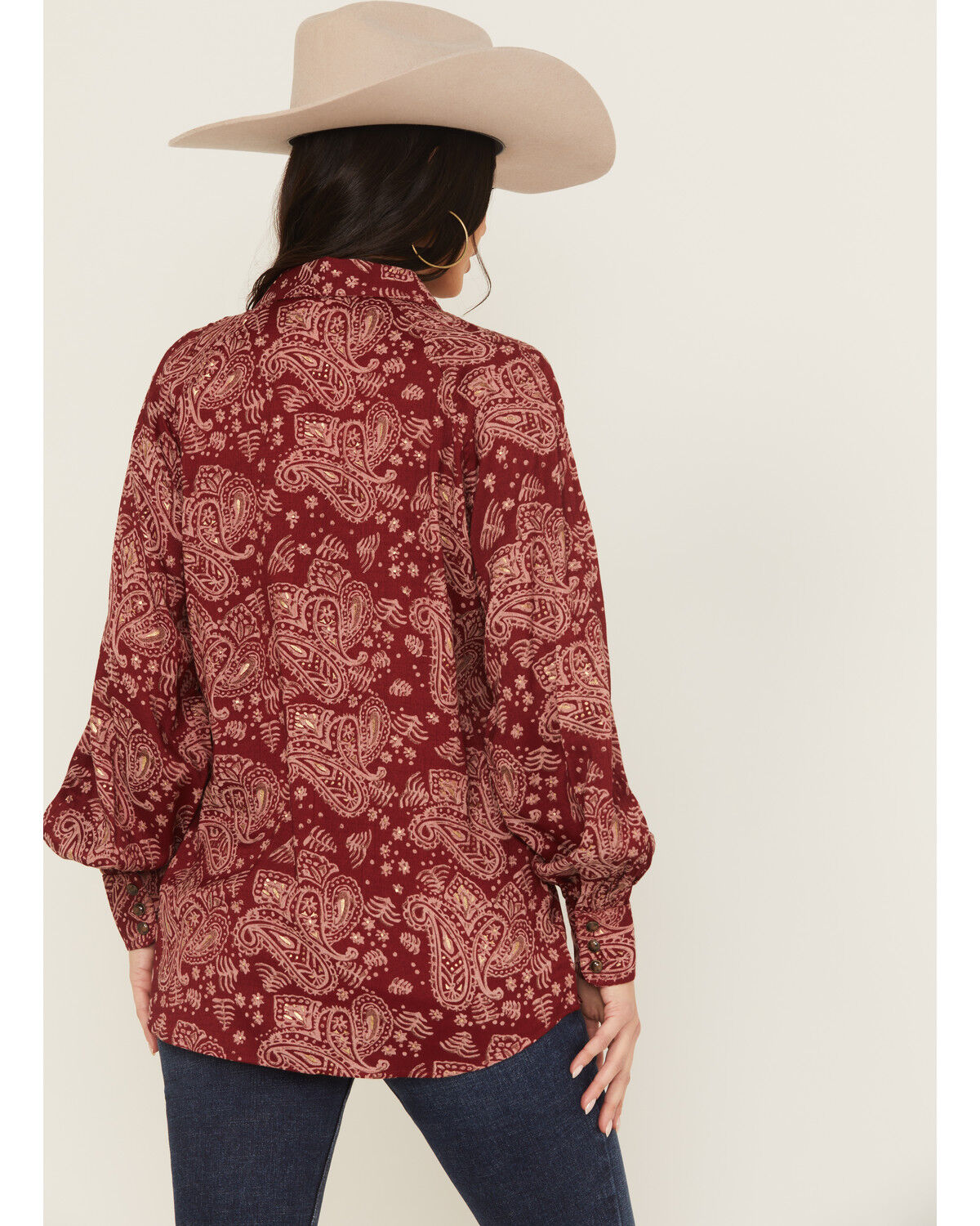 Image #4 - Ariat Women's Paisley Print Long Sleeve Snap Stretch Western Shirt, Burgundy, hi-res