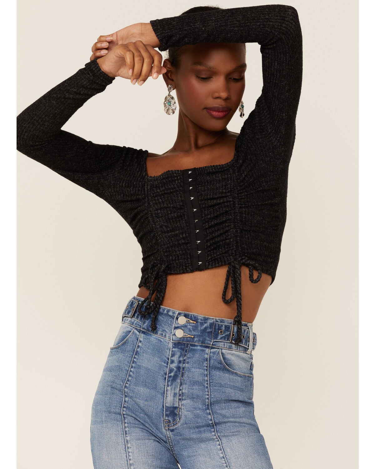 Moa Moa Women's Marble Cropped Croset, Charcoal, hi-res