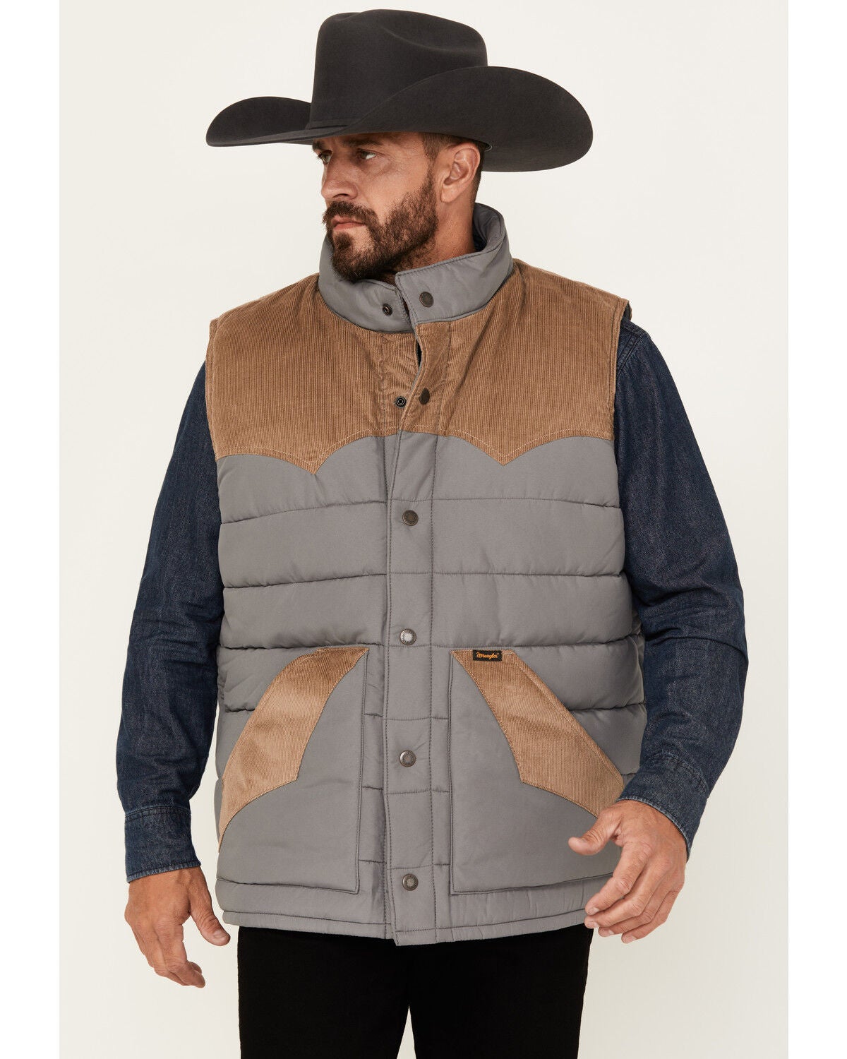 Wrangler Men's Fence Post Western Yoke Snap Puffer Vest, Multi, hi-res