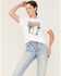 Image #1 - Wrangler Women's Boot Barn Exclusive Sunset Cactus Logo Graphic Tee, White, hi-res