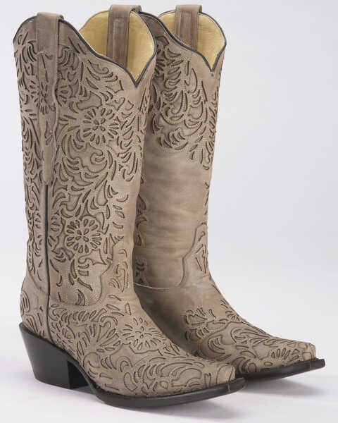 Image #1 - Corral Women's Bone Cutout Cowgirl Boots - Snip Toe, , hi-res