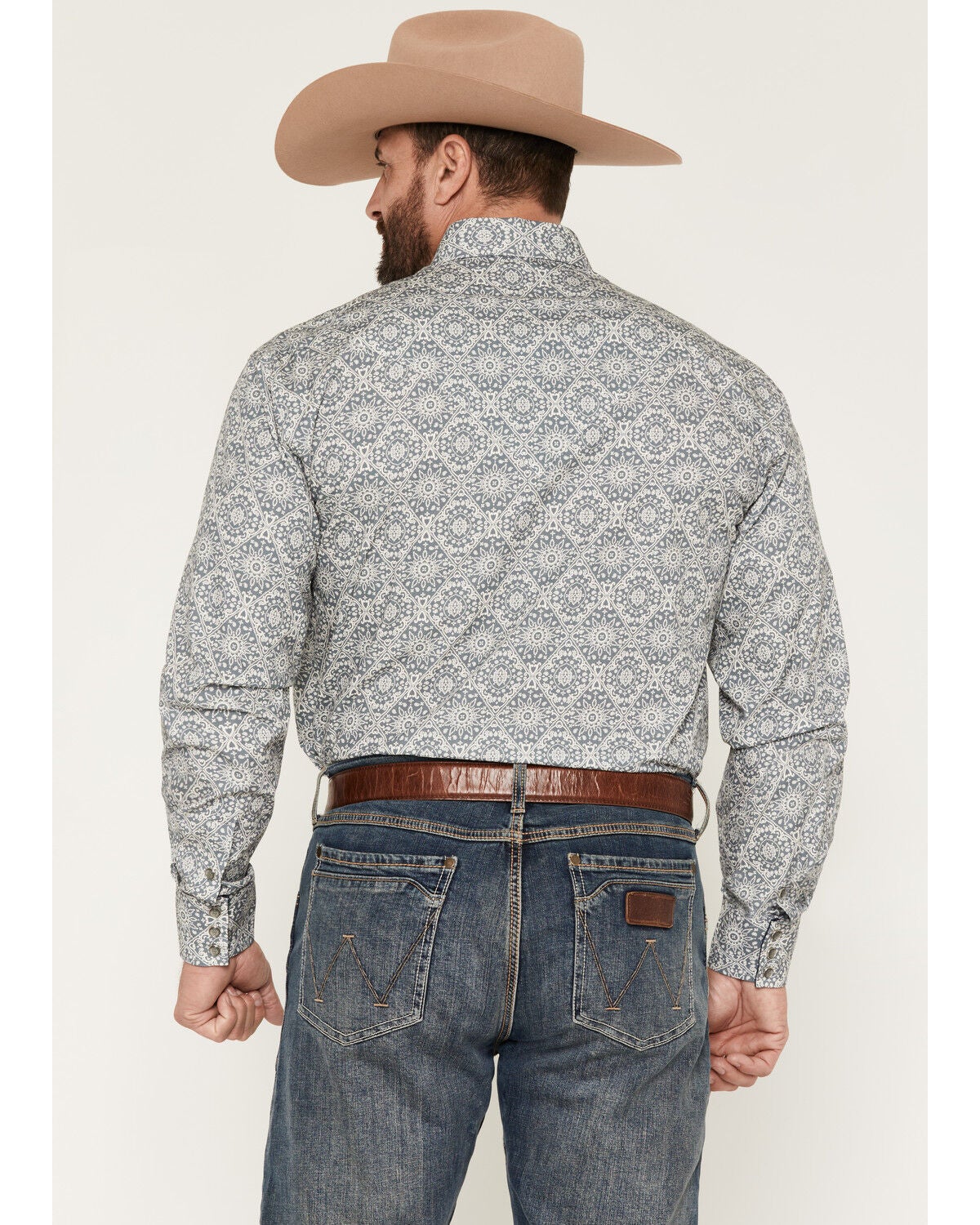Image #4 - Stetson Men's Medallion Print Long Sleeve Snap Western Shirt, Grey, hi-res
