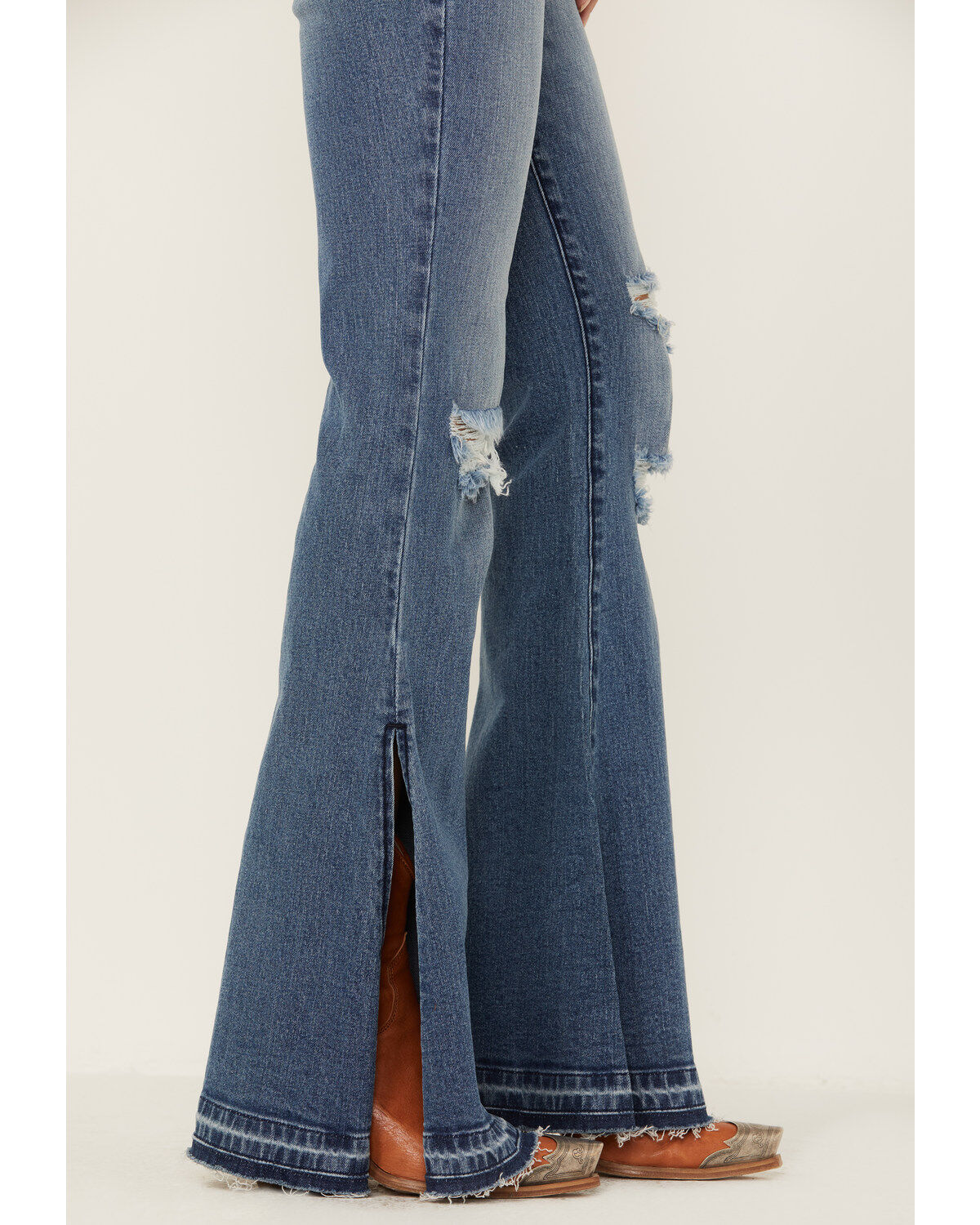 Product Name:  Shyanne Women's Mid Release Hem Side Slit Flare Jeans