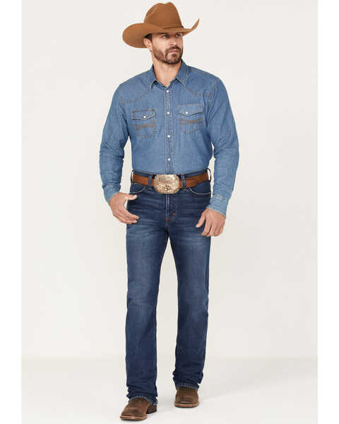 Blue Ranchwear Men's Montana Medium Wash Stackable Straight Stretch Denim Jeans, Medium Wash, hi-res