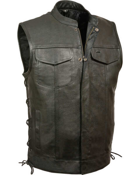 Milwaukee Leather Men's Side Lace Snap/Zip Front Club Style Vest , Black, hi-res