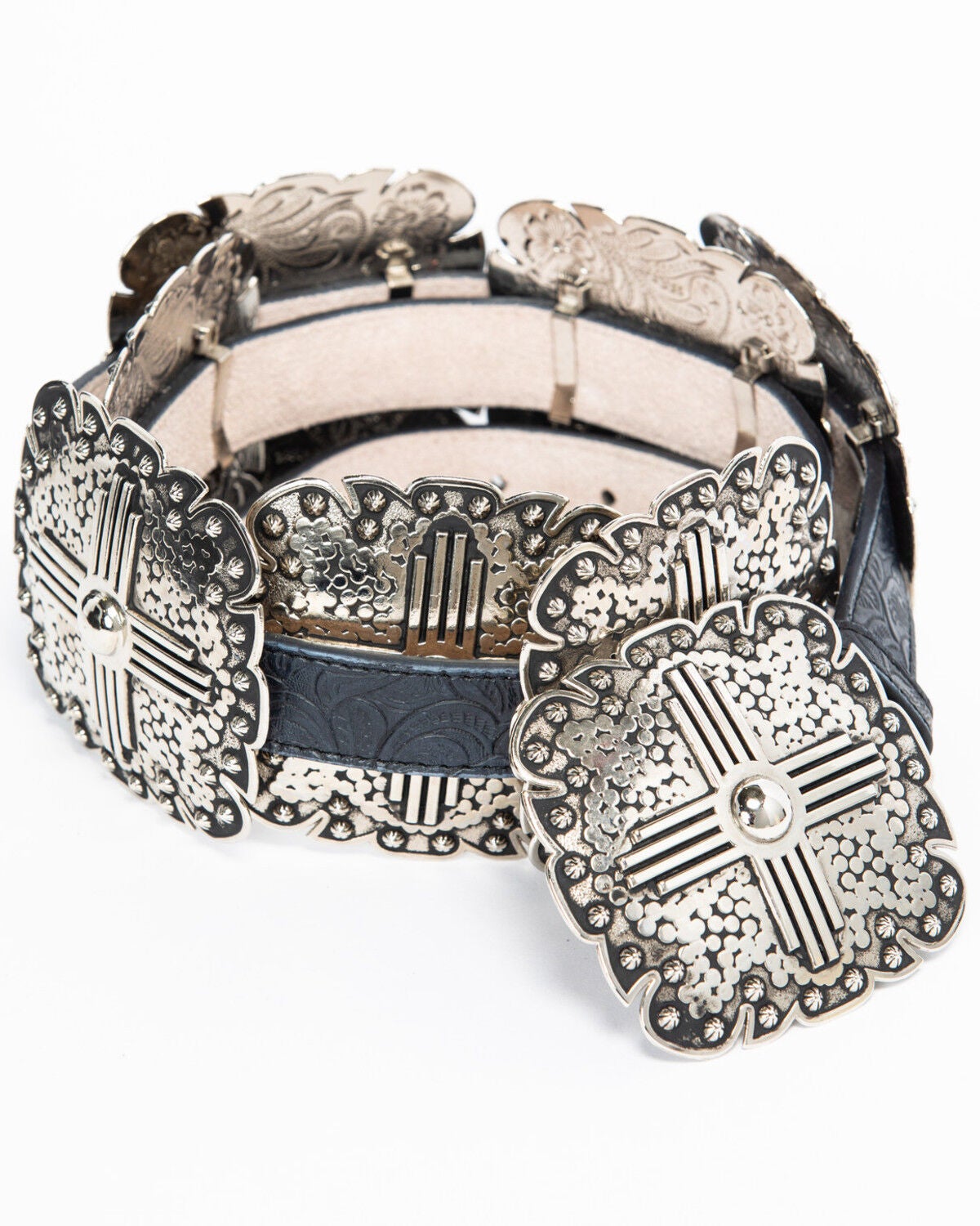 Image #2 - Angel Ranch Women's 1" Square Concho Leather Belt, Black, hi-res