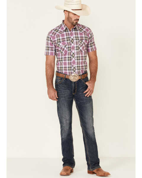 Wrangler Retro Men's Plum Plaid Short Sleeve Snap Western Shirt | Boot Barn