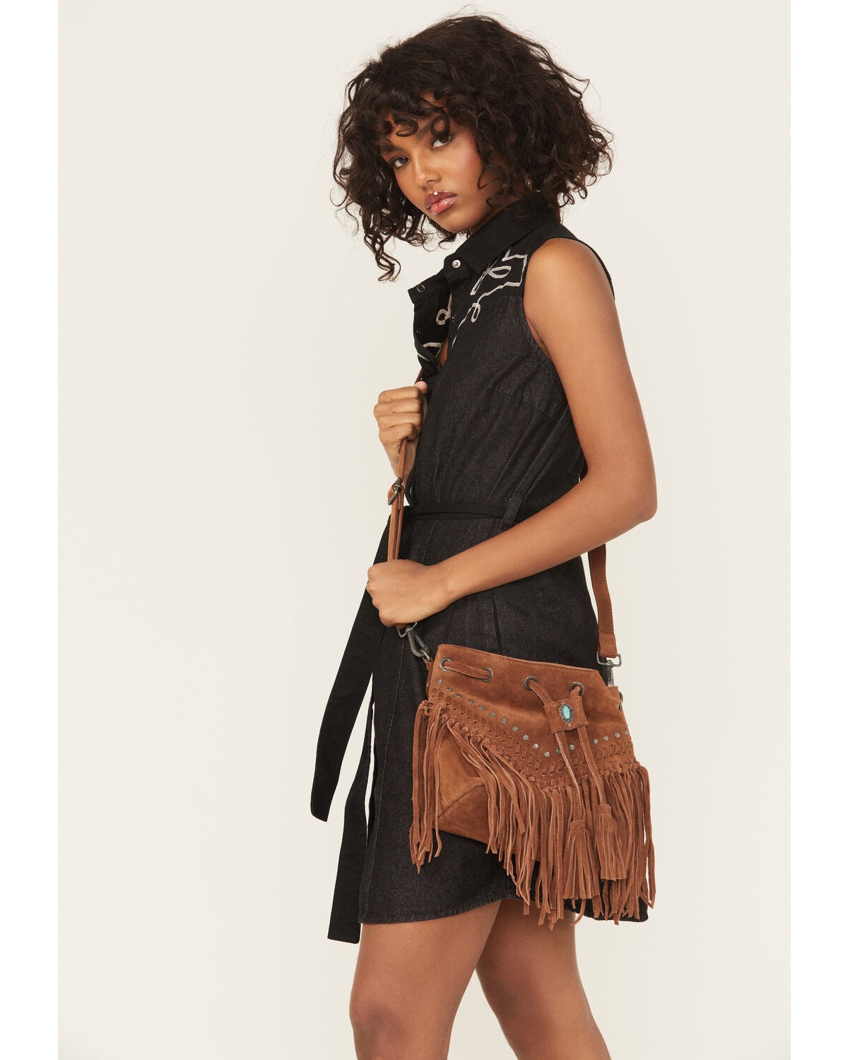 Shyanne Women's Danica Suede Fringe Crossbody Bag, Brown, hi-res