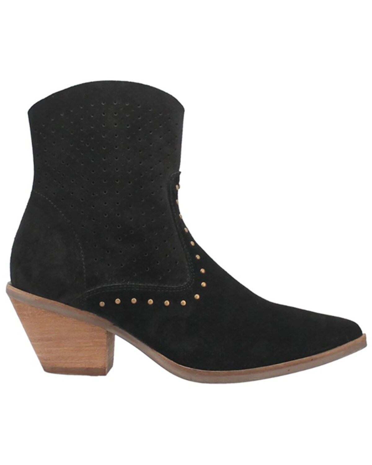 Image #2 - Dingo Women's Miss Priss Studded Suede Booties - Round Toe, Black, hi-res