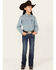 Image #1 - Shyanne Girls' Dark Wash Arrow Embroidered Stretch Bootcut Jeans, Blue, hi-res