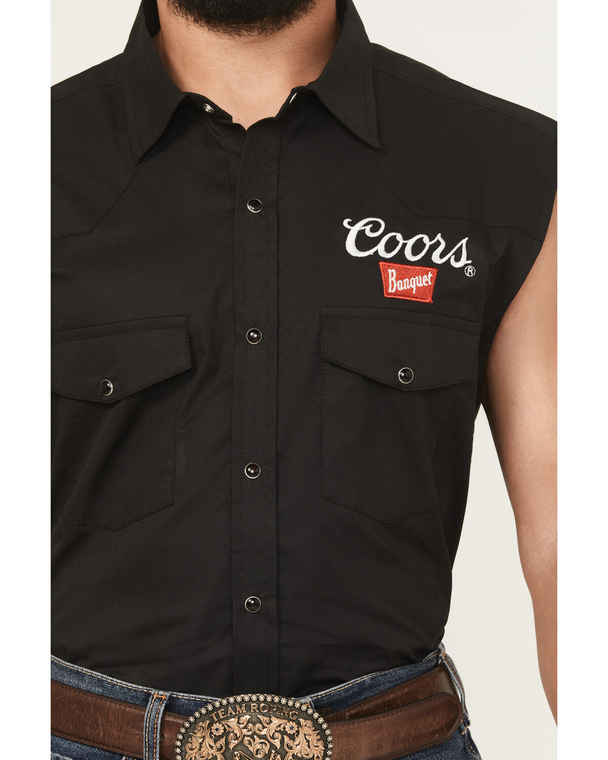 Image #3 - Coors Men's Boot Barn Exclusive Banquet Rodeo Logo Sleeveless Snap Bubba, Black, hi-res