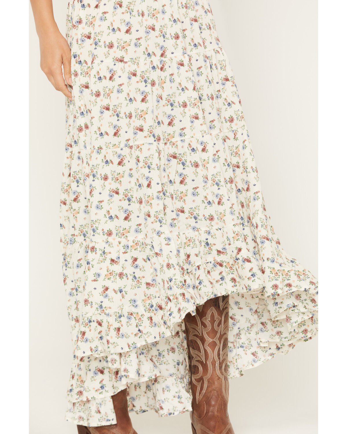 Wild Moss Women's Floral Print High-Low Midi Skirt
