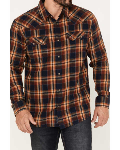 Moonshine Spirit Men's Rusted Still Plaid Snap Western Flannel Shirt , Navy, hi-res
