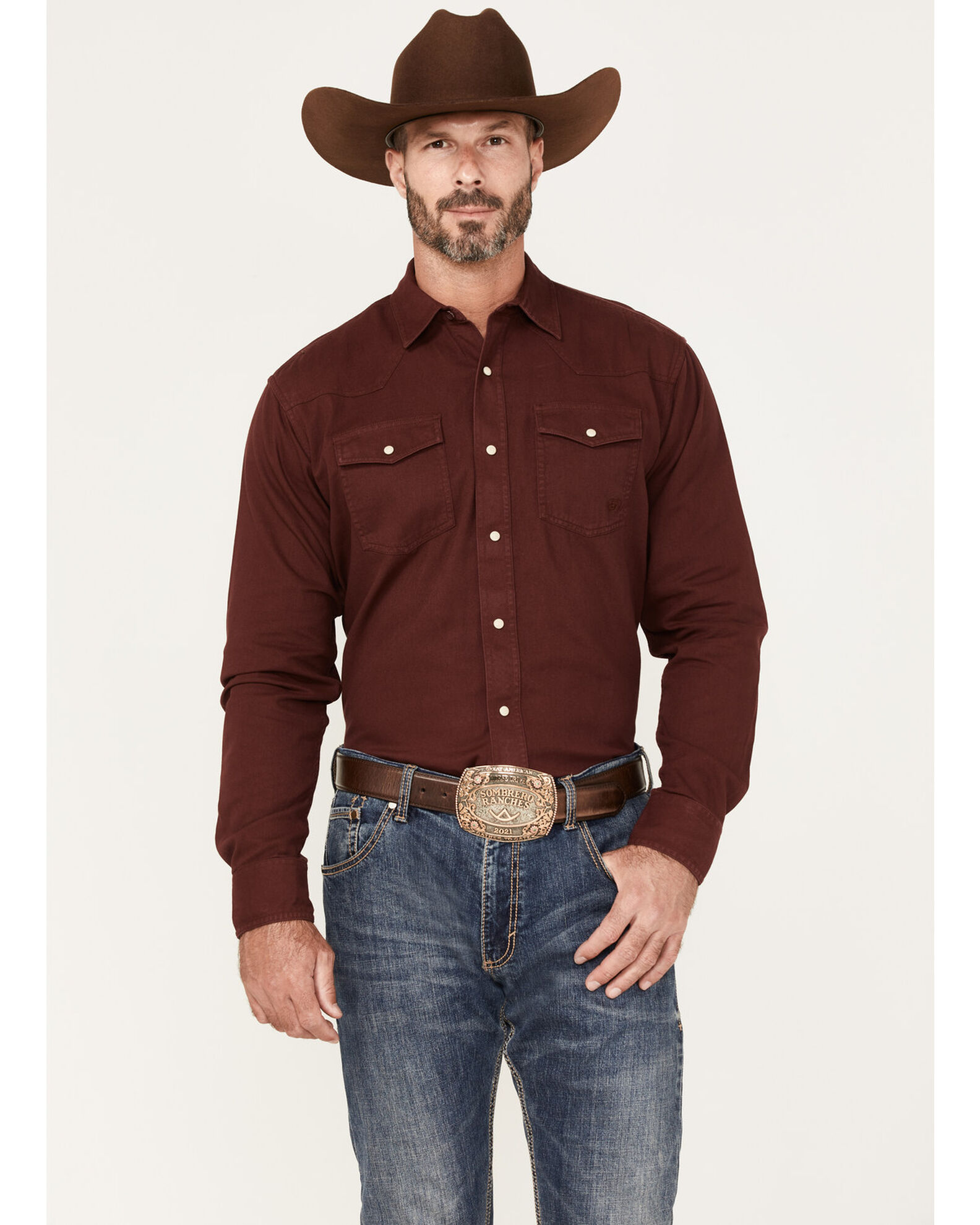 Product Name Ariat Men s Jurlington Retro Fit Solid Long Sleeve Pearl Snap Western Shirt