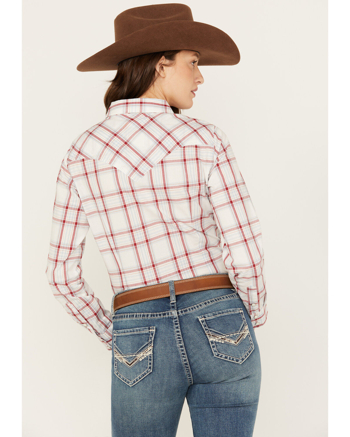 Image #4 - Wrangler Women's Plaid Print Long Sleeve Snap Western Shirt, Blue/red, hi-res