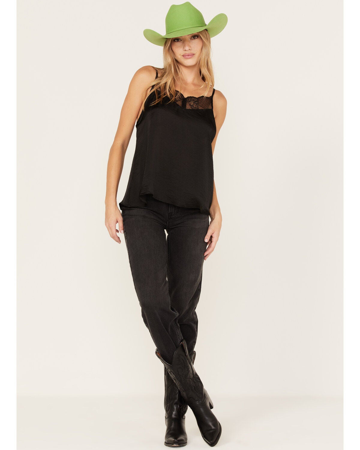 Wild Moss Women's Satin Cami Tank Top, Black, hi-res