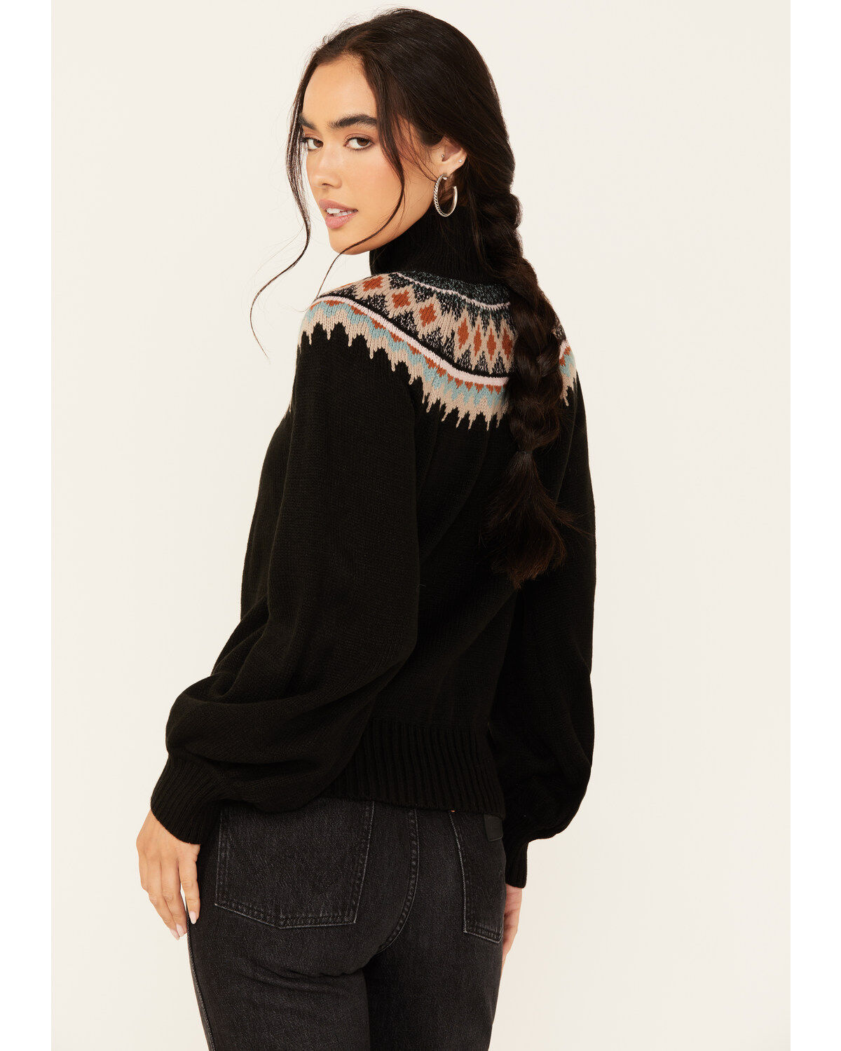 Image #4 - Shyanne Women's Extra Zip Front Mock Neck Sweater, Black, hi-res