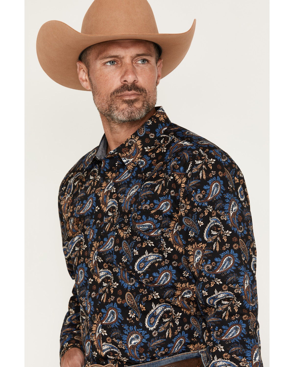 Image #2 - Cody James Men's Thornbush Paisley Print Long Sleeve Snap Western Shirt - Tall, Black, hi-res